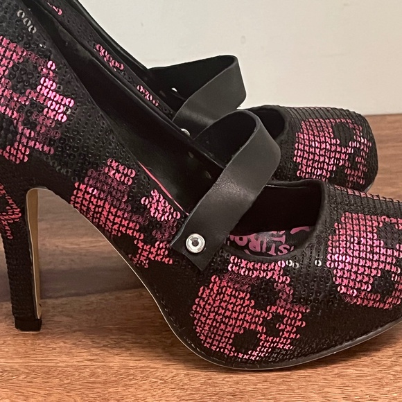 Iron Fist Digi Skull Black/Pink Sequin Platform Pumps Size 7 - Picture 2 of 14